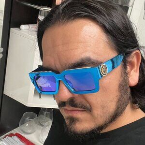 Men Women Sunglasses  Blue Mirror Lens Square Hip Hop Rapper Shades Lentes Gafas